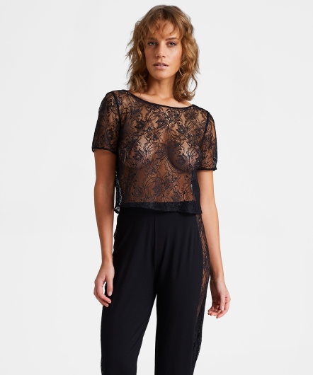 慵懶拾光-蕾絲短上衣(黑)