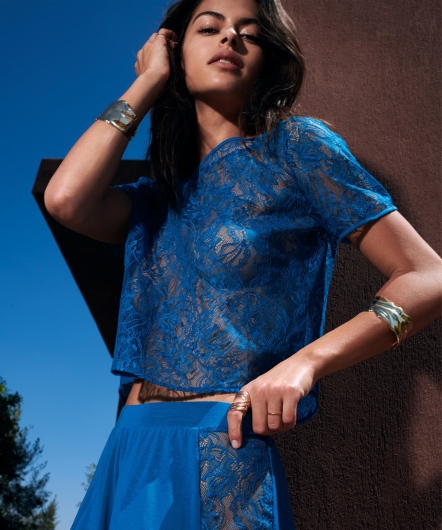 慵懶拾光-蕾絲短上衣(藍)