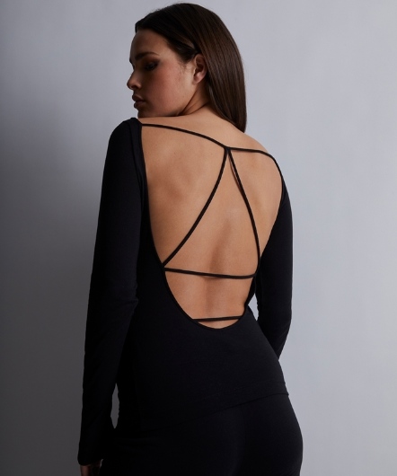 暗戀黑夜-美背長袖上衣(黑)