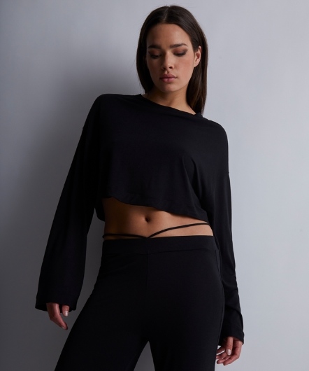 暗戀黑夜-短版長袖上衣(黑)