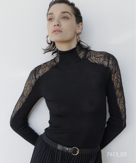 OSCALITO-羊毛蠶絲高領長袖(黑)187613